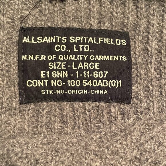 All Saints Men's Gray Sweater.  Size: Large - Picture 8 of 10
